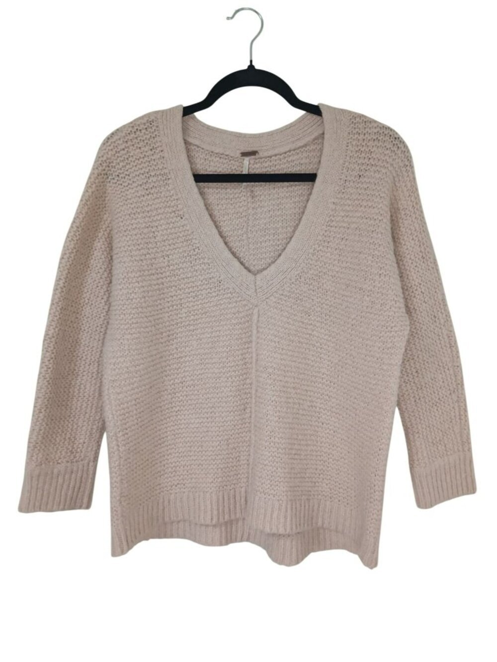 Free People Oversized Knit V-Neck Sweater Beige Size XS Wool Alpaca Blend Womens